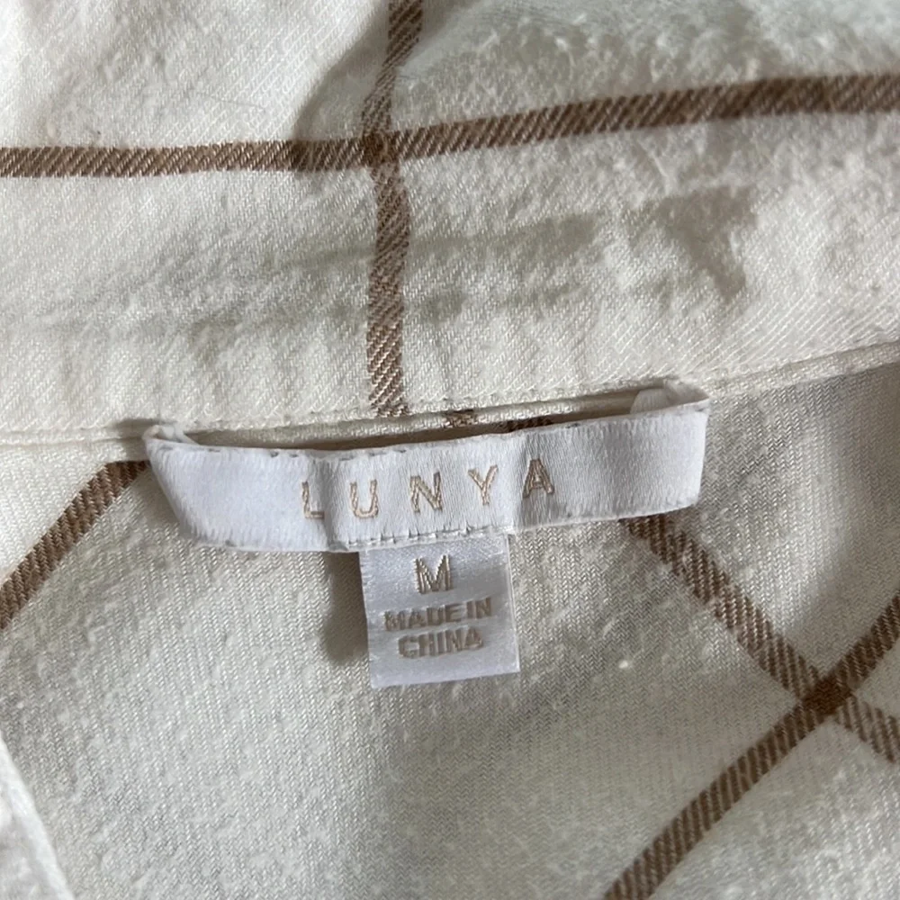 Lunya Brushed Flannel Windowpane Pajama Top - sz M